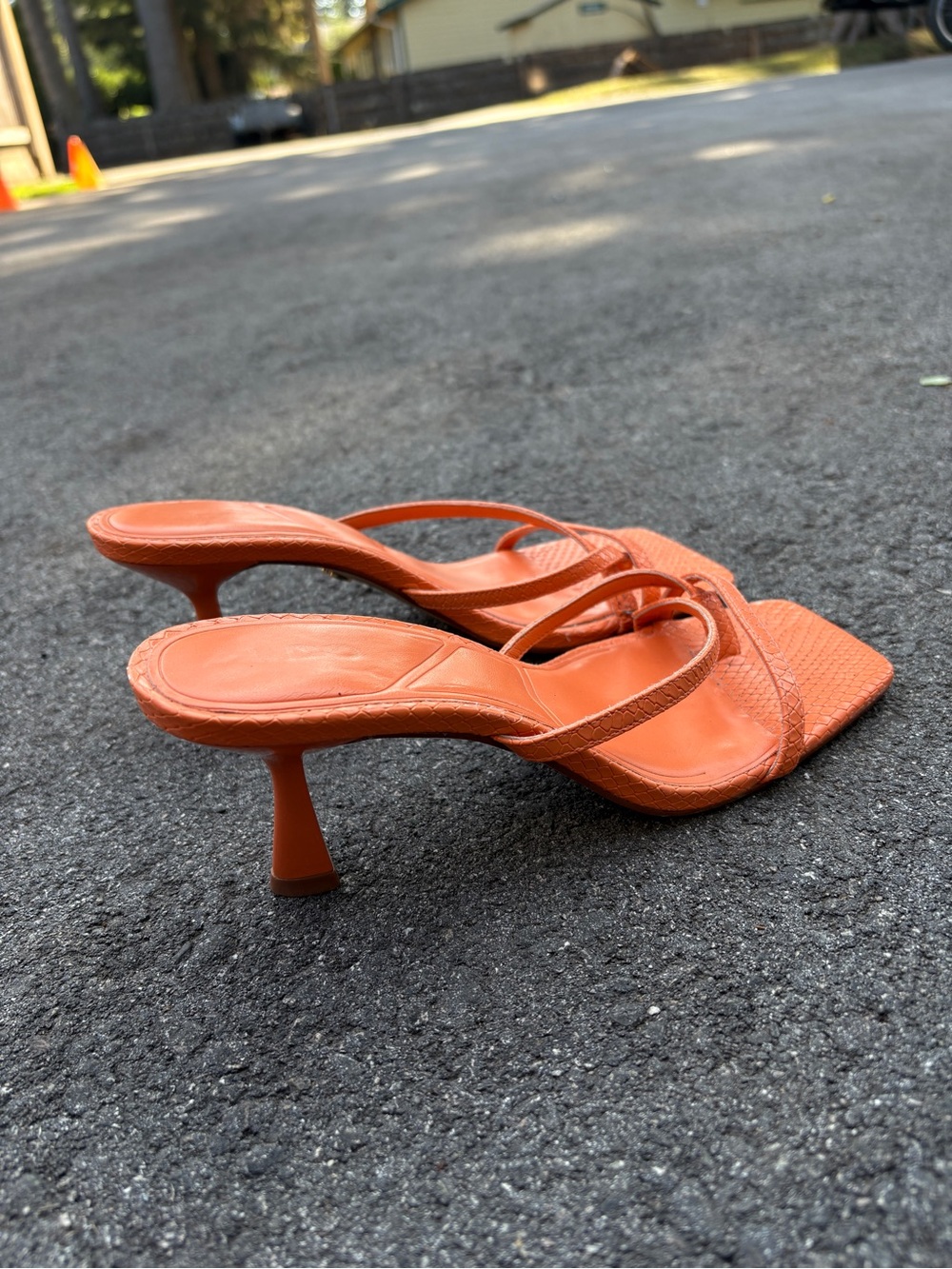 Aldo Orange Strappy Square-Toe Kitten Heels